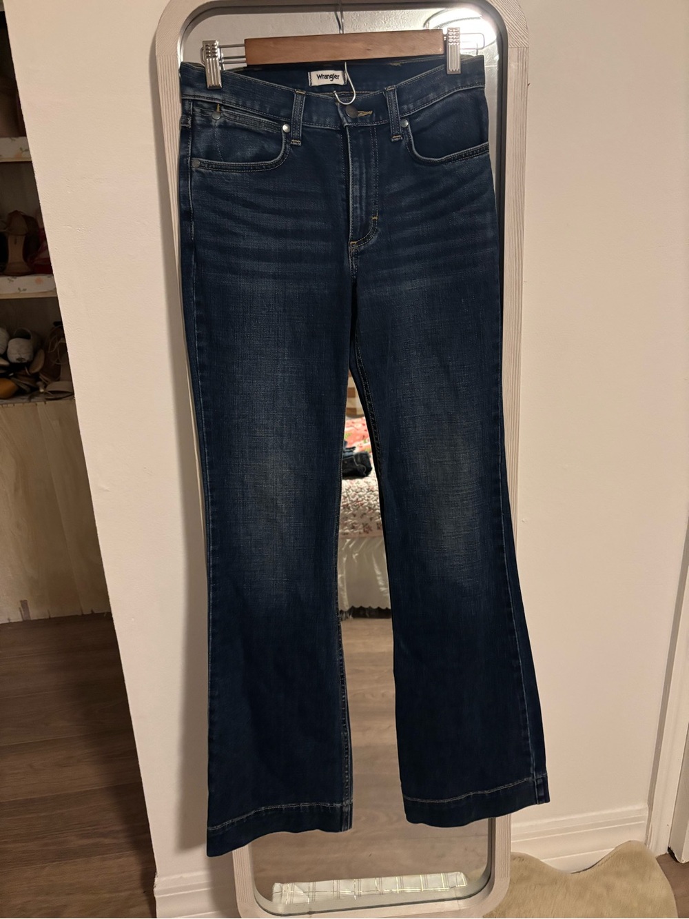 Wrangler Dark Indigo Jeans with Yellow Stitching